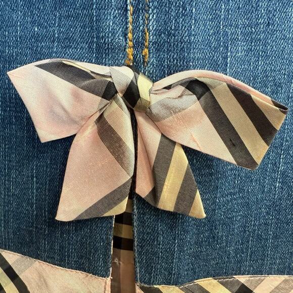 Too She She Skirt Womens Denim Plaid Trim Bow 6 Bohemian Whimsical Feminine - Picture 4 of 8